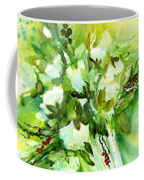 White Roses Coffee Mug featuring the painting White roses in Vase by Sabina Von Arx