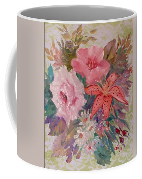 Rose Coffee Mug featuring the painting Bouquet by Quwatha Valentine