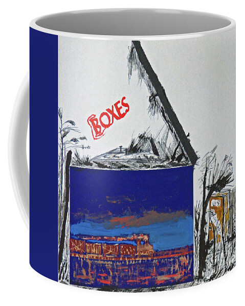 Blue Coffee Mug featuring the mixed media Boxes by Michael Anthony Edwards