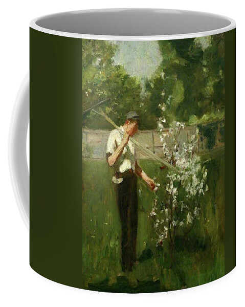 Boy Coffee Mug featuring the painting Boy with a Grass Rake by Henry Scott Tuke