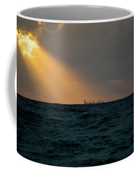 Pier Coffee Mug featuring the photograph Boynton Inlet Heavenly Sunrise Ship by Ken Figurski
