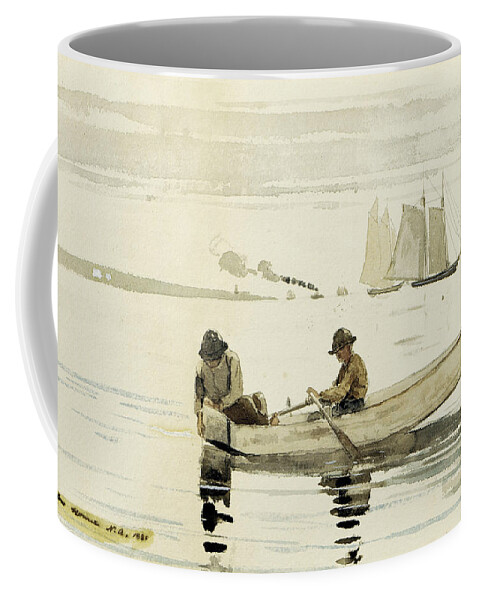 Winslow Homer Coffee Mug featuring the drawing Boys Fishing by Winslow Homer