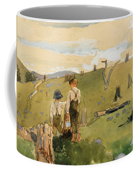 Winslow Homer Coffee Mug featuring the drawing Boys on a Hillside by Winslow Homer