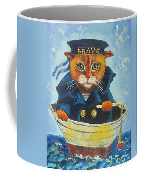 Cat Coffee Mug featuring the painting Brave by Maxim Komissarchik