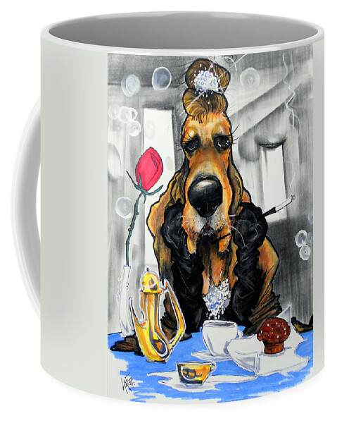 Dog Caricature Coffee Mug featuring the drawing Breakfast At Tiffany's Basset Hound Caricature Art Print by John LaFree