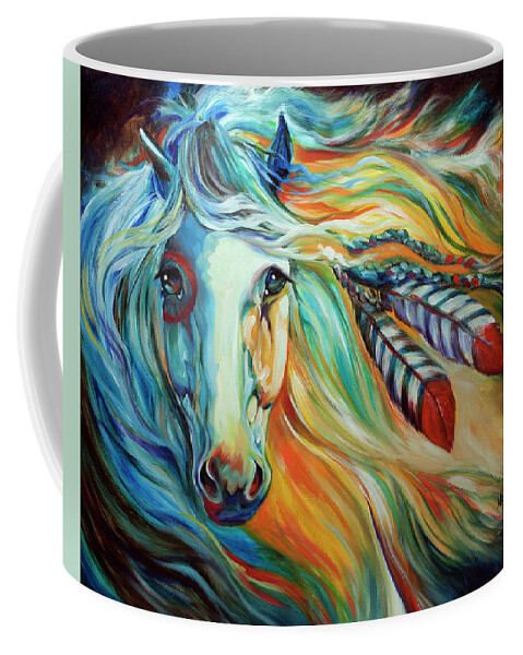Horse Coffee Mug featuring the painting Breaking Dawn Indian War Horse by Marcia Baldwin