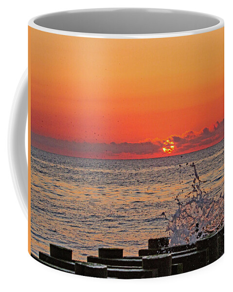 Nature Coffee Mug featuring the photograph Breaking wave on the pier. by Allan Levin