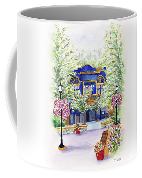 Small Town Coffee Mug featuring the painting Brickroom on the Plaza by Lori Taylor