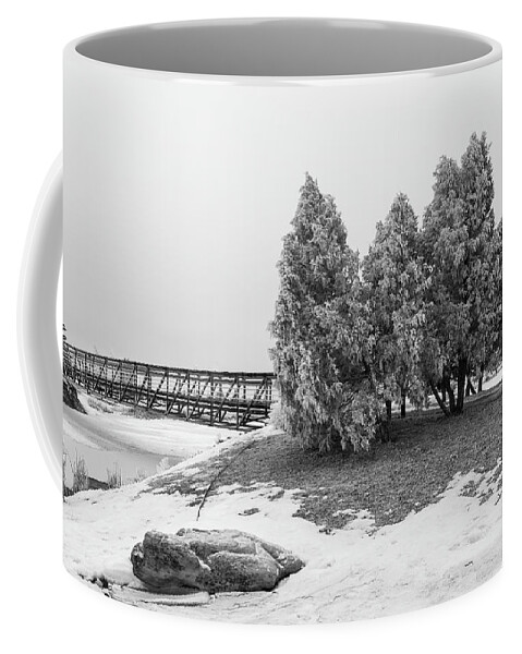 Dalbey Memorial Park Coffee Mug featuring the photograph Bridge Over Dalbey Lake by Lorraine Baum