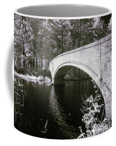 Ir Infrared Infra Red Bridge Outside Outdoors River Stream Black And White Woods Trees Hudson Ma Mass Massachusetts New England Newengland Usa Brian Hale Brianhalephoto Coffee Mug featuring the photograph Bridge over Infrared Waters by Brian Hale