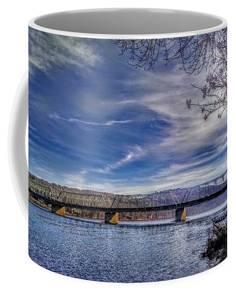 New Hope Coffee Mug featuring the photograph Bridge Over the Delaware River in Winter by Christopher Lotito