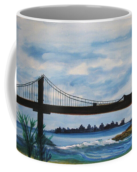 Beach Scene Coffee Mug featuring the painting Bridge to Europe by Patricia Arroyo
