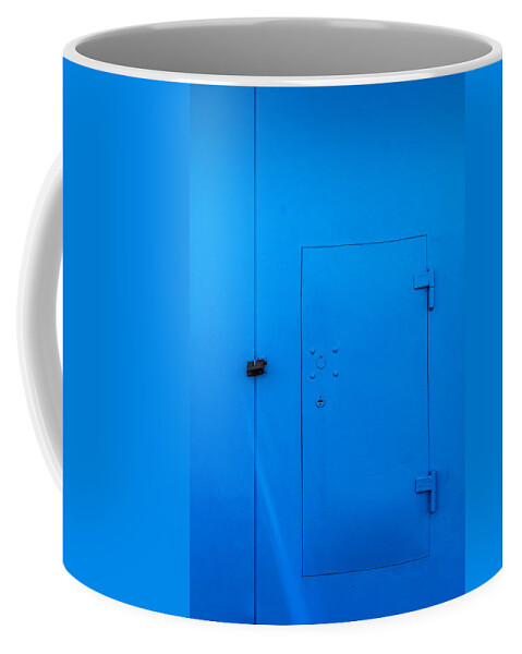Bar Coffee Mug featuring the photograph Bright Blue Locked Door and Padlock by John Williams