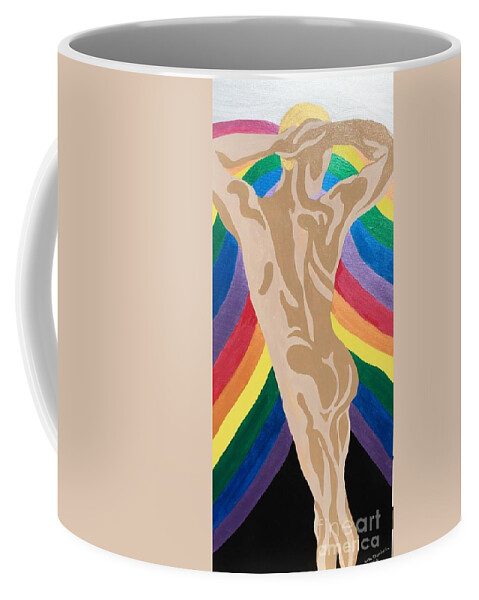 Male Nude Rainbow Lgbt Gay Future Coffee Mug featuring the painting Brighter by Erika Jean Chamberlin