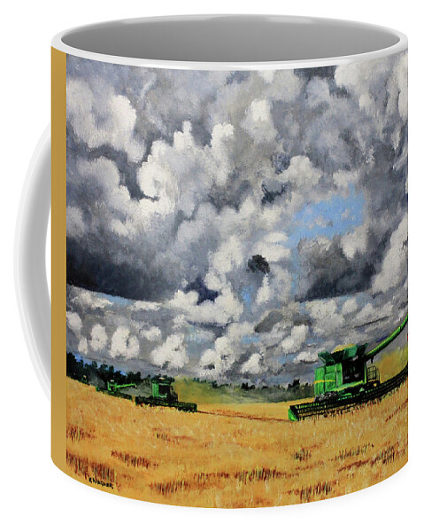 Harvest Coffee Mug featuring the painting Bringing In the Last of the Harvest by Karl Wagner