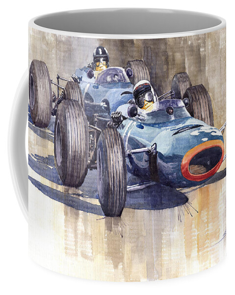 Watercolour Coffee Mug featuring the painting BRM P261 1965 Italian GP Stewart Hill by Yuriy Shevchuk