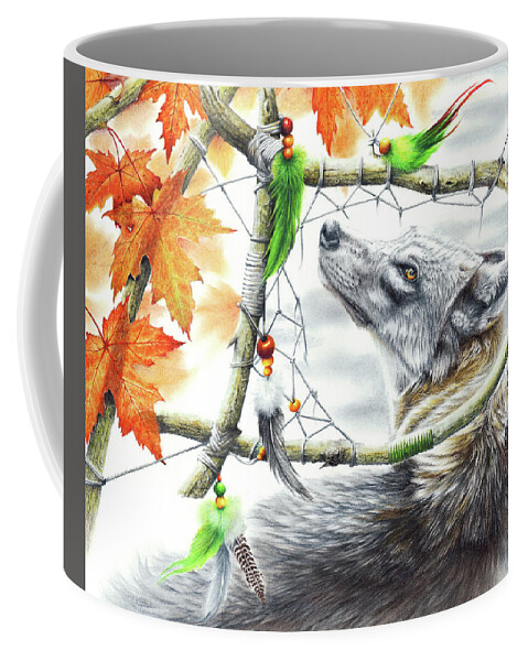 Wolf Coffee Mug featuring the drawing Broken Dream by Peter Williams
