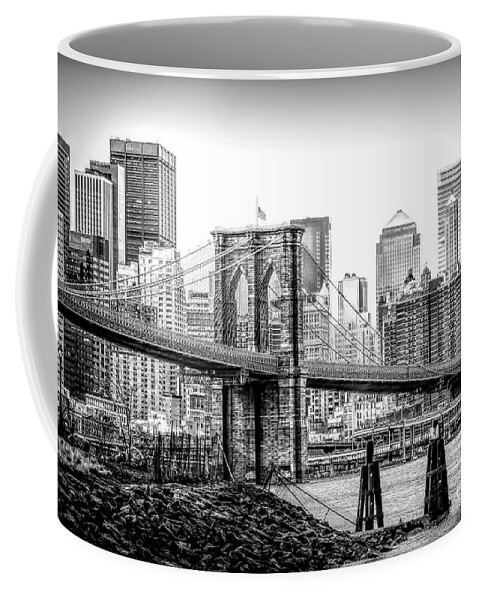 Brooklyn Bridge Coffee Mug featuring the photograph Brooklyn Bridge Manhattan Landscape Architecture Black White by Chuck Kuhn