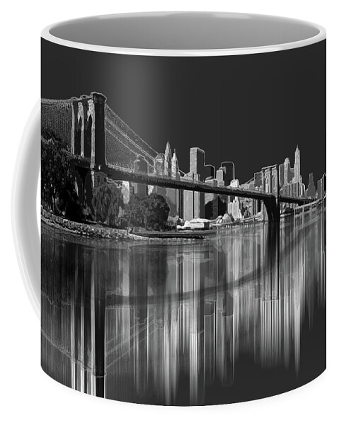 Brooklyn Bridge Reflection Coffee Mug featuring the digital art Brooklyn Bridge Reflection by Joe Tamassy