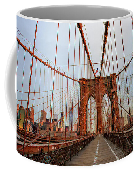 Brooklyn Bridge Coffee Mug featuring the photograph Brooklyn Bridge Sunrise by Anna Serebryanik