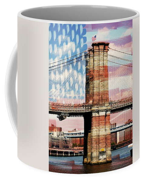 Brooklyn Coffee Mug featuring the photograph Brooklyn Bridge with Stars and Stripes by Adriana Zoon