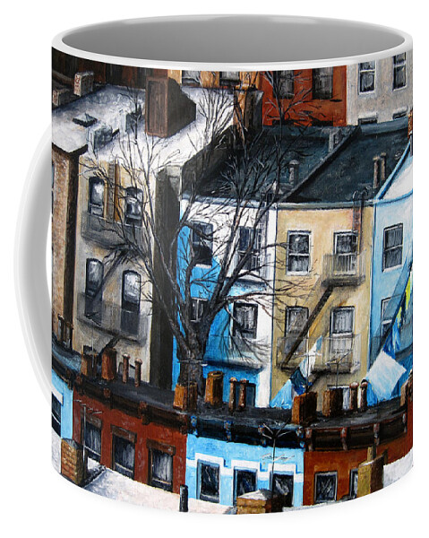 Landscape Coffee Mug featuring the painting Brooklyn Rooftops by Leonardo Ruggieri