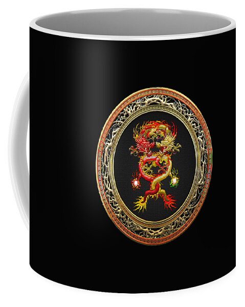 'treasure Trove' Collection By Serge Averbukh Coffee Mug featuring the digital art Brotherhood of the Snake - The Red and The Yellow Dragons on Black Velvet by Serge Averbukh