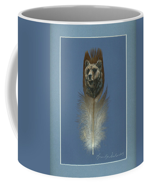 Spirit Animal Coffee Mug featuring the painting Brown Bear Painted Feather by Brandy Woods