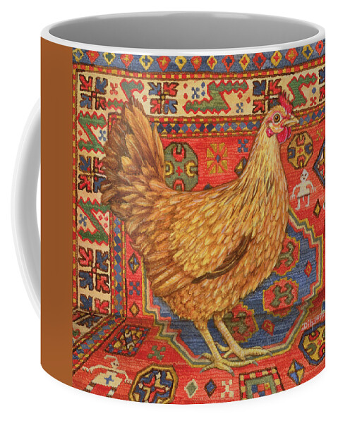 Rooster Coffee Mug featuring the painting Brown Carpet Chicken by Ditz