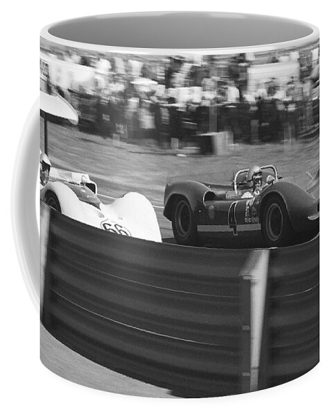 Can-am Coffee Mug featuring the photograph Bruce McLaren-Jim Hall exiting turn 9 at Laguna Seca by Robert K Blaisdell