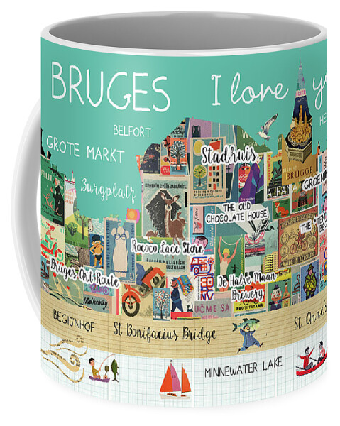 Bruges I Love You Coffee Mug featuring the mixed media Bruges I love you by Claudia Schoen