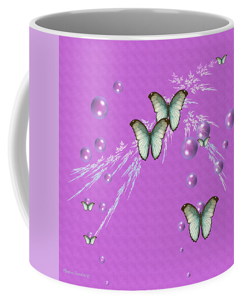 Butterflies Coffee Mug featuring the digital art Bubbles and Butterflies by Rosalie Scanlon