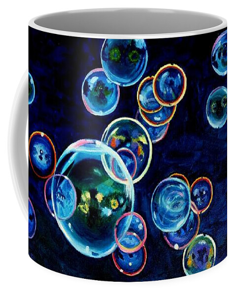 Bubbles Coffee Mug featuring the painting Bubbles in Blue by Julie Brugh Riffey