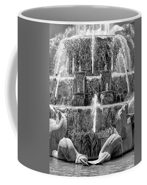 Buckingham Fountain Coffee Mug featuring the photograph Buckingham Fountain Closeup Black and White by Christopher Arndt