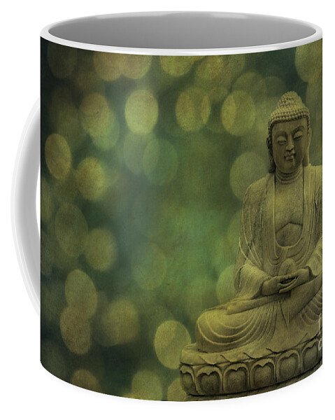 Buddha Coffee Mug featuring the photograph Buddha Light Gold by Hannes Cmarits