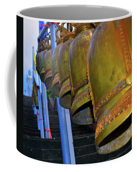 Thailand Coffee Mug featuring the painting Buddhist Bells by Stephen Humphries