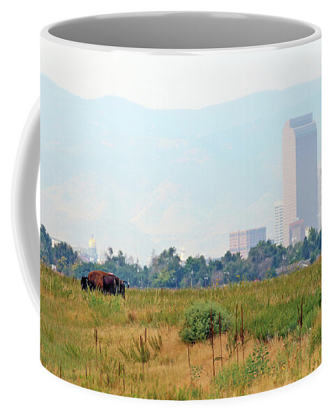 Buffalo Coffee Mug featuring the photograph Buffalo and Colorado State Capitol 0056 by Jack Schultz