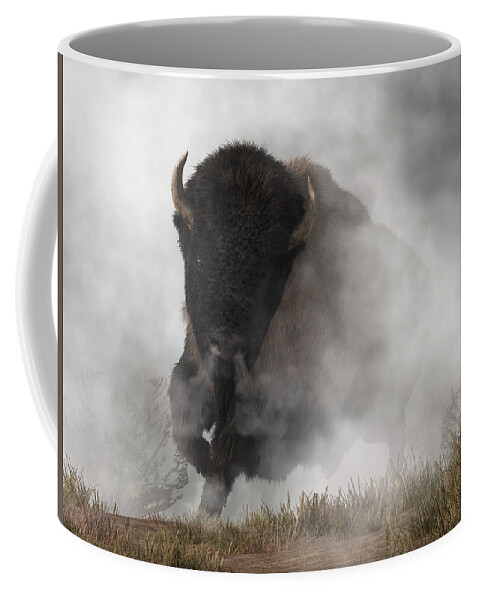 Buffalo Emerging From The Fog Coffee Mug featuring the digital art Buffalo Emerging From The Fog by Daniel Eskridge