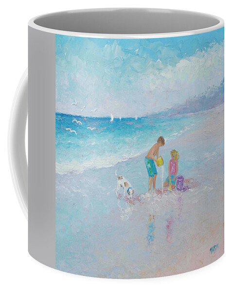 Beach Coffee Mug featuring the painting Building Sandcastles by Jan Matson