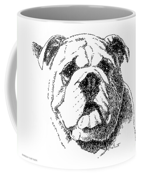 Bulldog Coffee Mug featuring the drawing Bulldog-Portrait-Drawing by Gordon Punt