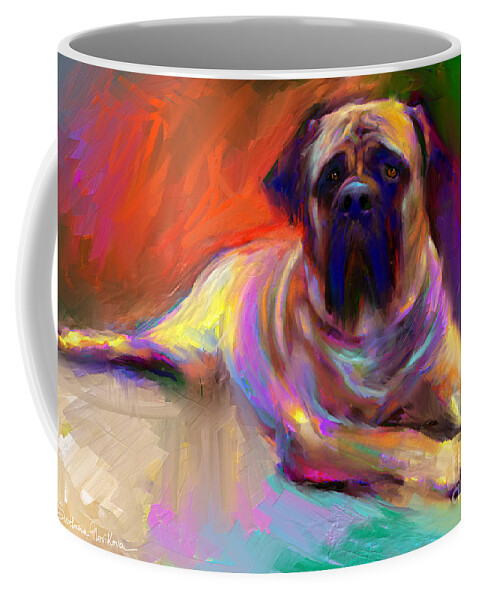 Bull Mastiff Painting Coffee Mug featuring the painting Bullmastiff dog painting by Svetlana Novikova