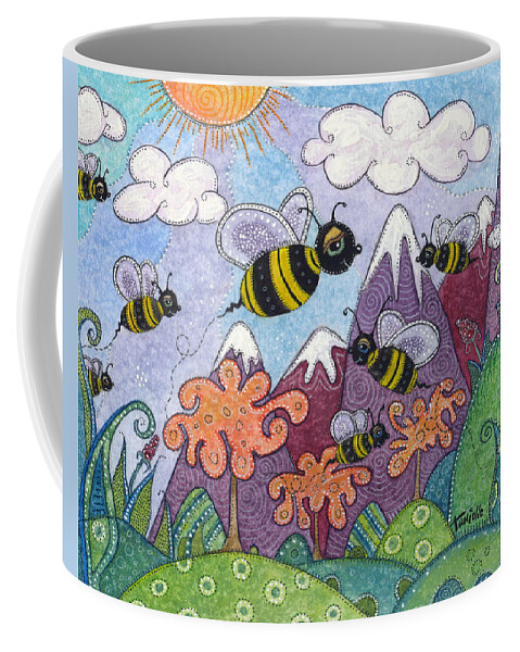 Whimsical Landscape Coffee Mug featuring the painting Bumble Bee Buzz by Tanielle Childers