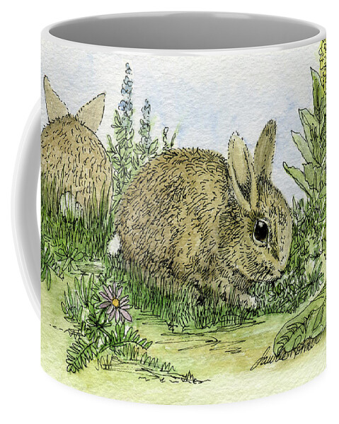 Bunnies Coffee Mug featuring the painting Bunnies by Laurie Rohner