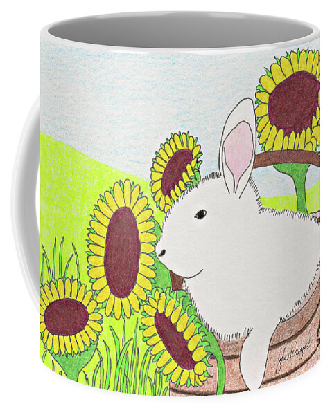 Bunny Coffee Mug featuring the drawing Bunny in a Basket by John Wiegand