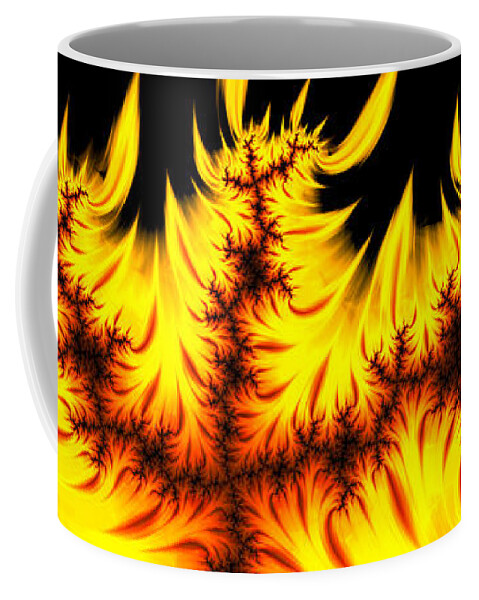 Flame Coffee Mug featuring the digital art Burning fractal flames warm yellow and orange by Matthias Hauser