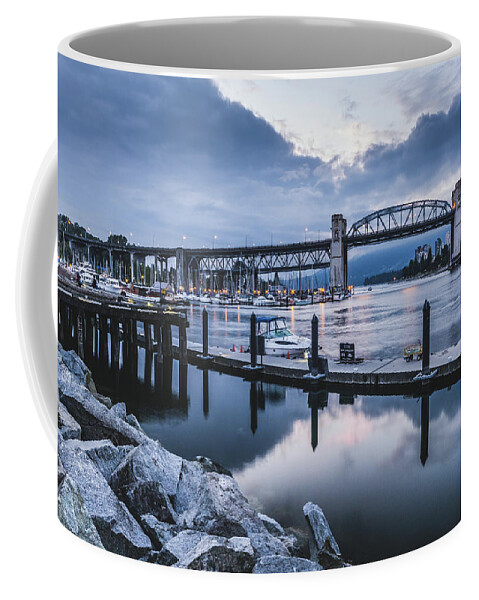 Burrard Street Bridge Coffee Mug featuring the photograph Burrard Street Bridge in vancouver by Mati Krimerman