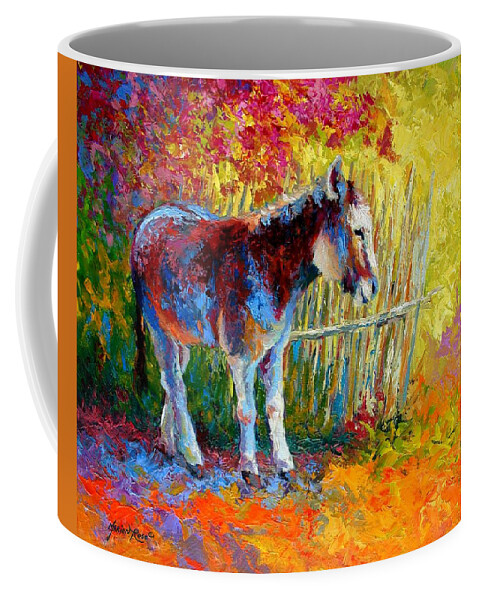 Western Coffee Mug featuring the painting Burro And Bouganvillia by Marion Rose