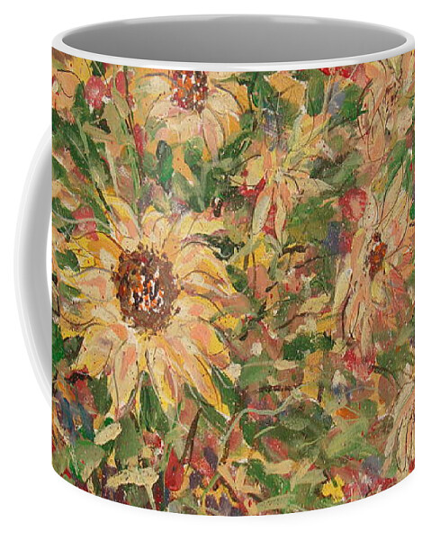 Flowers Coffee Mug featuring the painting Burst Of Sunflowers. by Leonard Holland