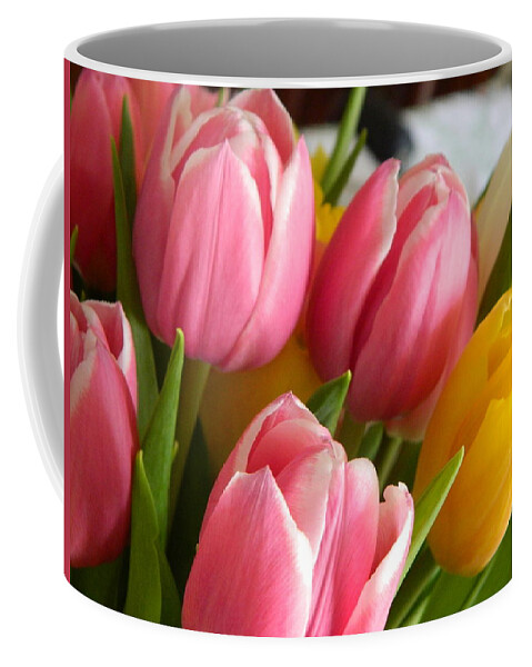 Tulip Coffee Mug featuring the photograph Buttercup Pinks by Karen Mesaros