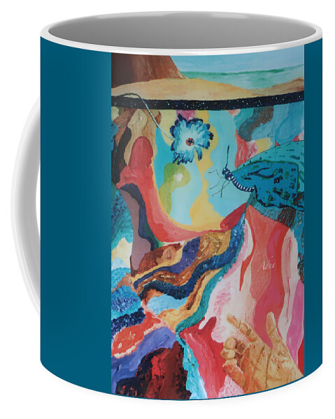 Original Oils Coffee Mug featuring the painting Butterfly and Hand Surreal Abstract Vertical by Felipe Adan Lerma